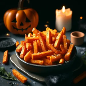 Halloween-Kürbis-Pommes aus dem Ofen mit Bio-Knoblauchsalz